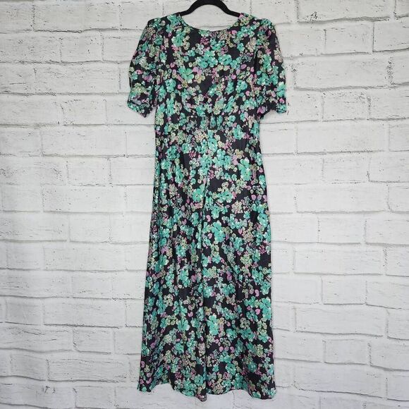 ASOS Design Womens Multicolor Puff Sleeves Floral Print Midi Tea Dress Size 10 - Picture 1 of 16